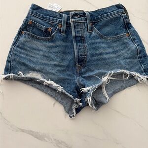 Levi's Blue Frayed Hem Jean Shorts 501